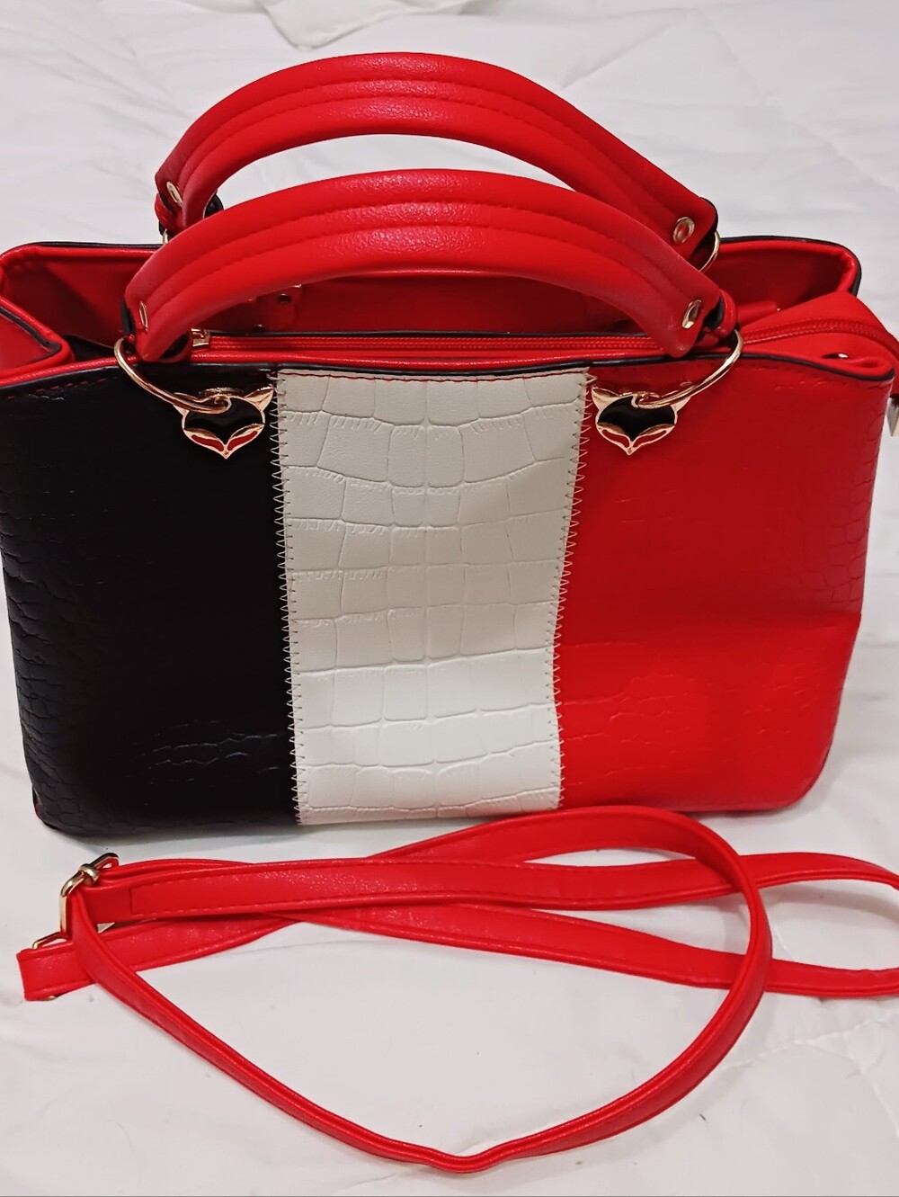 Red, White and Black Satchel W Fox Accents